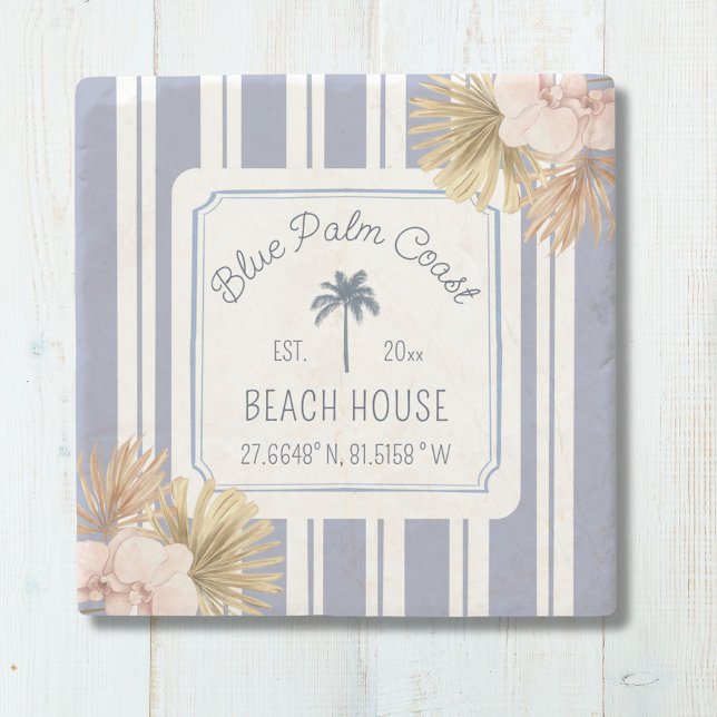 Beach House Blue Rand Coastal Boho Farmhouse Stenunderlägg (In situ)