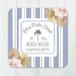 Beach House Blue Rand Coastal Boho Farmhouse Underlägg Papper Kvadrat