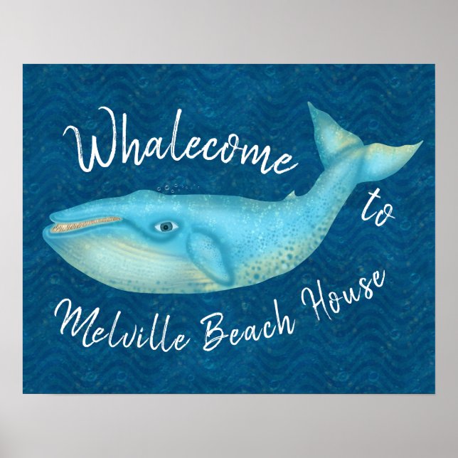 Beach House Blue Whale Nautical Whalecome | ANPASS Poster (Framsidan)