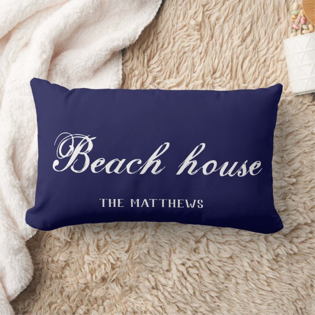 Beach House Boat Navy Blue Anpassningsbar Coordina Lumbarkudde (Filt)