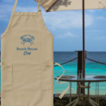 Beach House Chef Långt Förkläde<br><div class="desc">Alma Wad gjorde en ny version av det gamla teckning och satte den på den här khaki-plattan med en vintage blå krabba på den. Den har ord "strandhuschef" bredvid den. Nu kan ni byta om var och en av ord.</div>