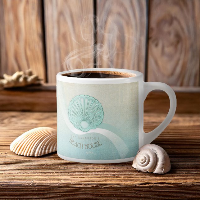 Beach House Clam Snäcka Aqua Blue ID623 Espressomugg (Skapare uppladdad)
