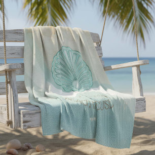 Beach House Clam Snäcka Aqua Blue ID623 Fleecefilt