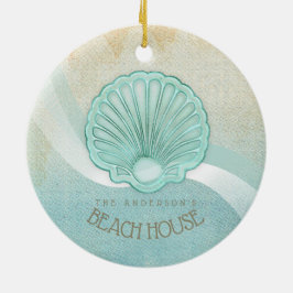 Beach House Clam Snäcka Aqua Blue ID623 Julgransprydnad Keramik