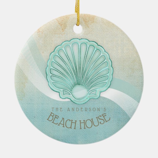 Beach House Clam Snäcka Aqua Blue ID623 Julgransprydnad Keramik (Baksidan)