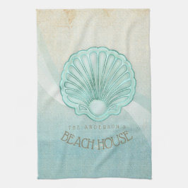 Beach House Clam Snäcka Aqua Blue ID623 Kökshandduk