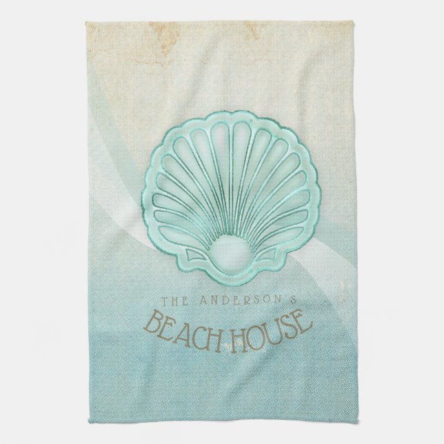 Beach House Clam Snäcka Aqua Blue ID623 Kökshandduk (Vertikal)