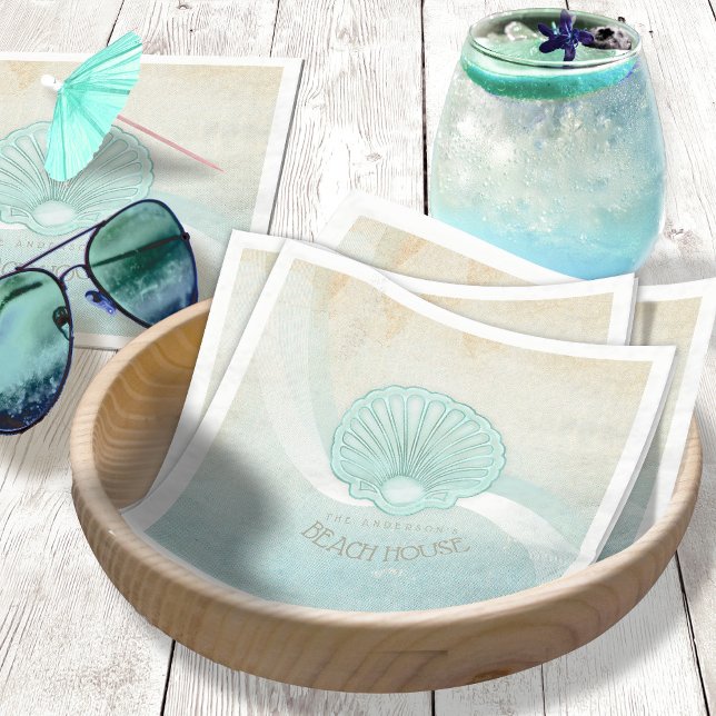 Beach House Clam Snäcka Aqua Blue ID623 Pappersservett (Skapare uppladdad)