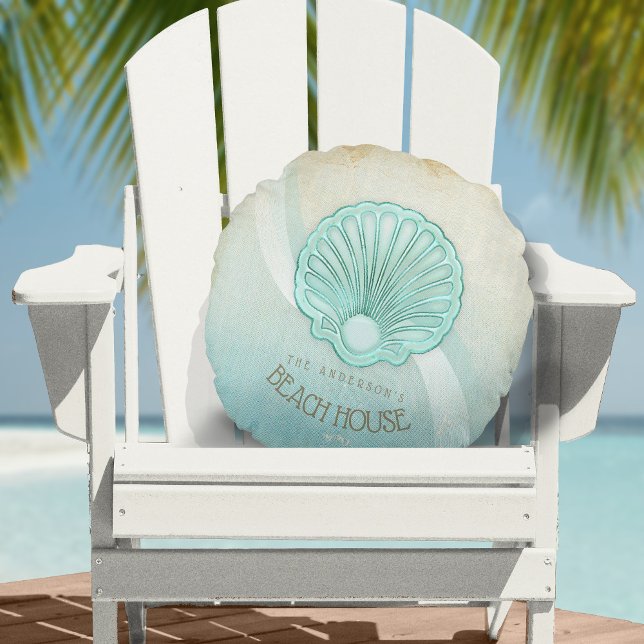 Beach House Clam Snäcka Aqua Blue ID623 Rund Kudde (Skapare uppladdad)
