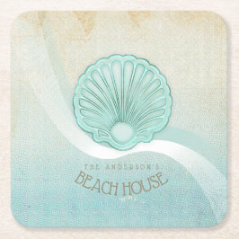 Beach House Clam Snäcka Aqua Blue ID623 Underlägg Papper Kvadrat