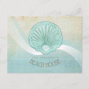 Beach House Clam Snäcka Aqua Blue ID623 Vykort