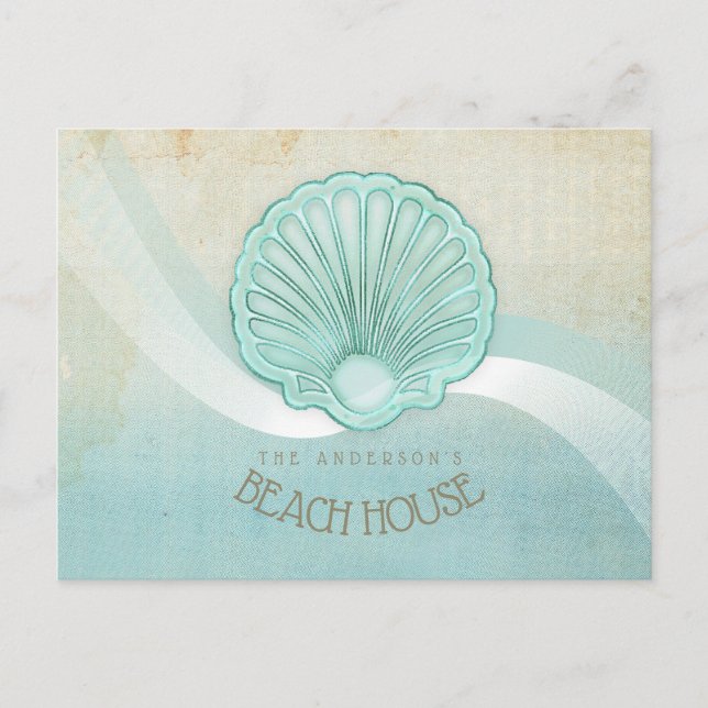 Beach House Clam Snäcka Aqua Blue ID623 Vykort (Framsida)