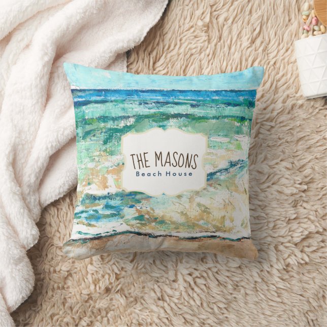 Beach House Coastal Artwork Dekorativ kudde (Filt)