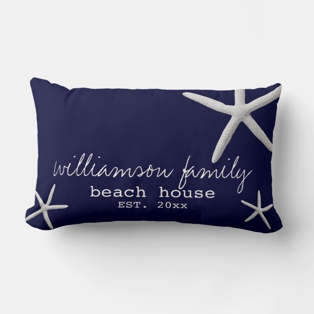 Beach House Coastal Starfish Navy Blue Lumbarkudde (Framsida)