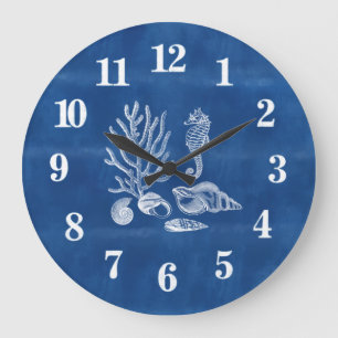 Beach House Coral Seahorse Ocean Blue Large Clock Stor Klocka
