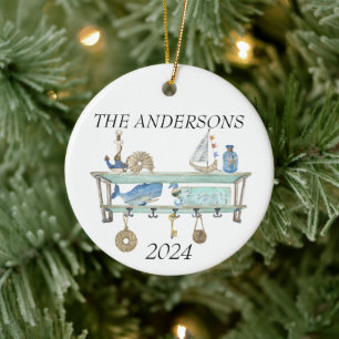 Beach House Costal Ocean Sea Decor Julgransprydnad Keramik
