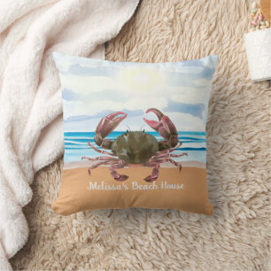 Beach House Crab Pillow Kudde