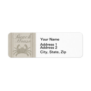 Beach House Crab Seashore Returadress Etikett