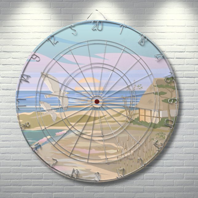 Beach House Darttavla (Artistic Colorful Beach Dart Board)