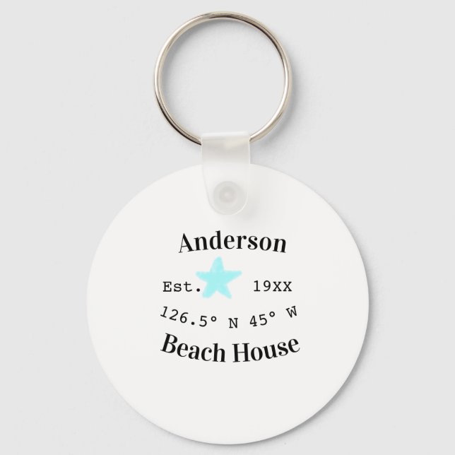 Beach house Date year custom coordinates add est. Nyckelring (Framsida)