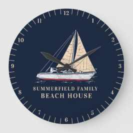 Beach House Decor för Nautical Family Sailboat Stor Klocka
