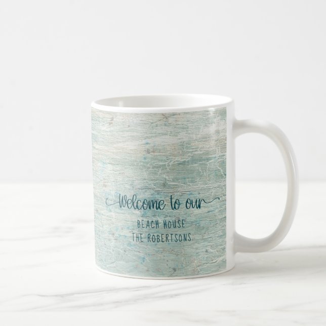 Beach House Driftwood Ocean Coastal Family Namn Kaffemugg (Höger)