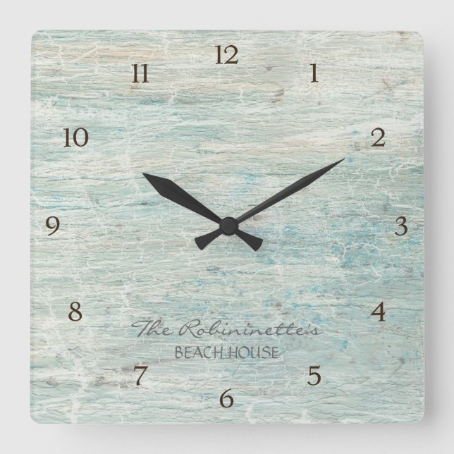 Beach House Driftwood Ocean Coastal Seashore Fyrkantig Klocka (Framsida)