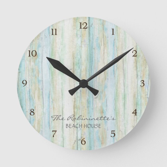 Beach House Driftwood Ocean Coastal Seashore Rund Klocka (Framsida)