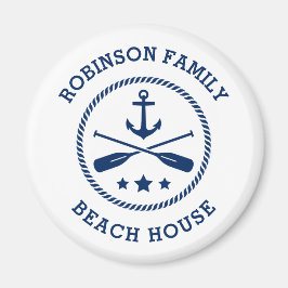 Beach House & Family Namn Anchor Oars Stars Round Magnet
