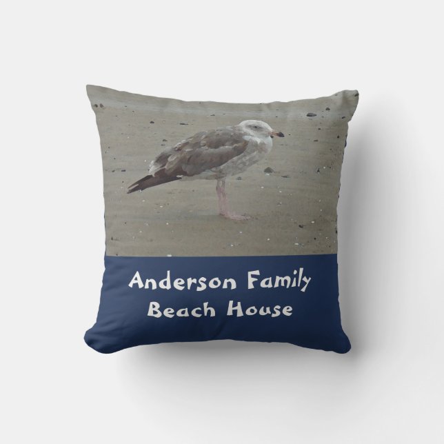 Beach House Family Namn Unik Shore Bird Fiskmås Kudde (Framsida)