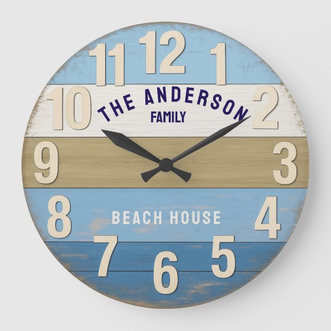 Beach house family sign rustic wood stor klocka (Framsida)