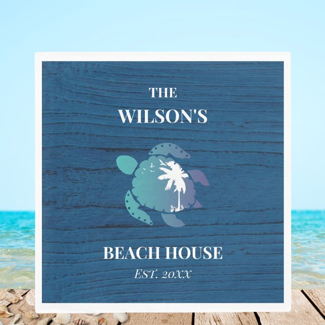 Beach House för chic Navy Blue Wood Turtle Family  Pappersservett (Skapare uppladdad)