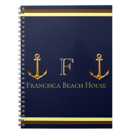 Beach House för kustflottans blå nautisk Guld Anteckningsbok