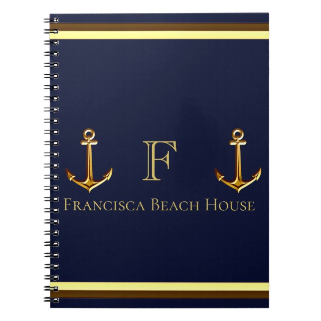 Beach House för kustflottans blå nautisk Guld Anteckningsbok (Framsidan)