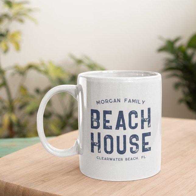 Beach House för Nautical White Navy Blue Family Na Kaffemugg (Skapare uppladdad)