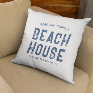 Beach House för Nautical White Navy Blue Family Na Kudde