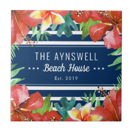 Beach House för tropisk Blommigt Nautical Rand Kakelplatta