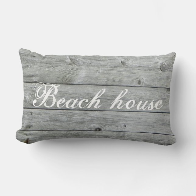 Beach House Grått Rustic Wood Anpassningsbar Coord Lumbarkudde (Framsida)
