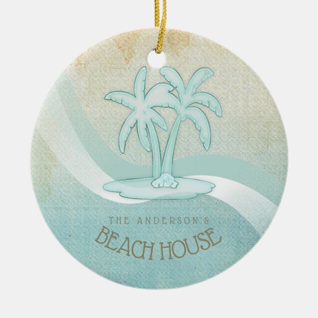 Beach House Handflatan Träd Aqua ID623 Julgransprydnad Keramik (Framsidan)