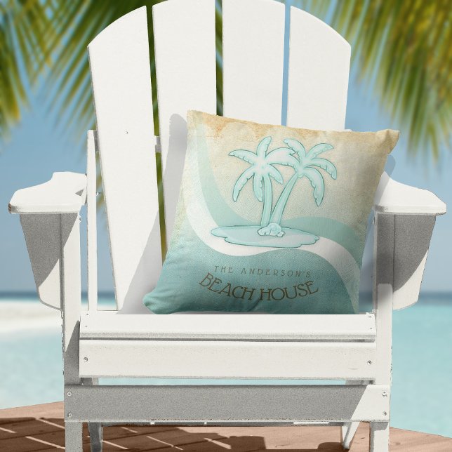 Beach House Handflatan Träd Aqua ID623 Kudde (Skapare uppladdad)