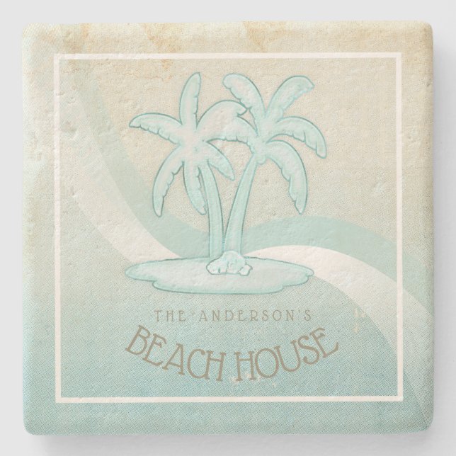 Beach House Handflatan Träd Aqua ID623 Stenunderlägg (Framsidan)