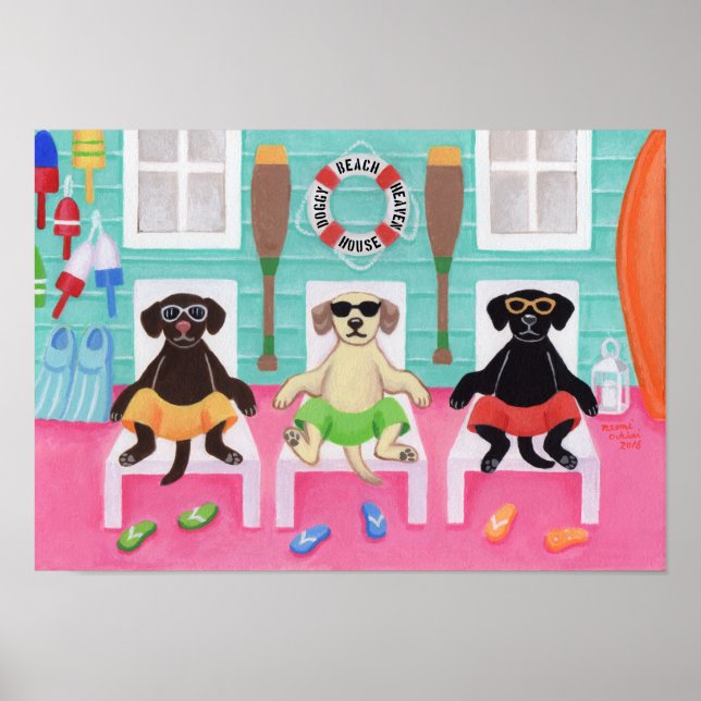 Beach House Labrador Boys Artwork Poster (Framsidan)