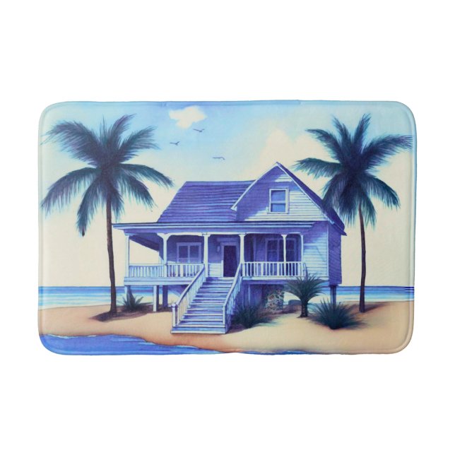 Beach House med Handflatan Träd Badrumsmatta (Framsidan)