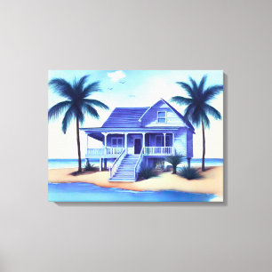 Beach House med Handflatan Träd Canvastryck