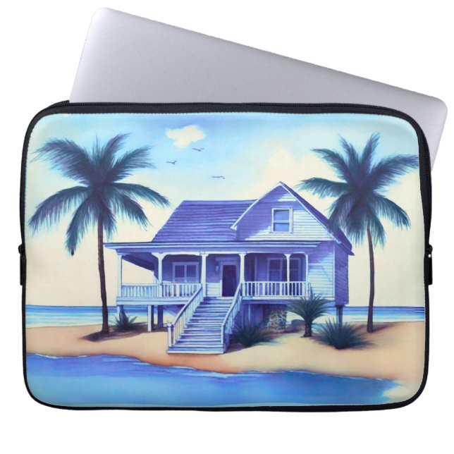 Beach House med Handflatan Träd Laptop Fodral (Framsidan)
