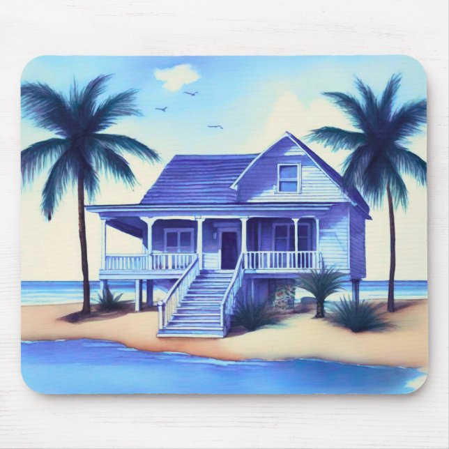 Beach House med Handflatan Träd Musmatta (Framsidan)