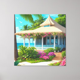Beach House med Ocean View-Kanvastrycket Canvastryck
