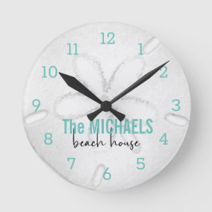 Beach House Modern Sand Dollar Turcos Ocean Rund Klocka