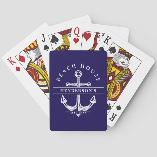 Beach House Nautical Anchor Blue Casinokort (Baksidan)