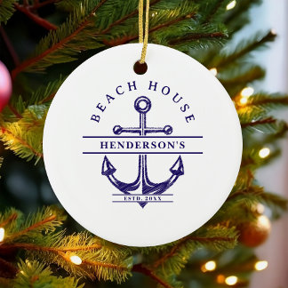 Beach House Nautical Anchor Blue Julgransprydnad Keramik
